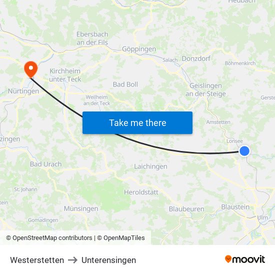 Westerstetten to Unterensingen map