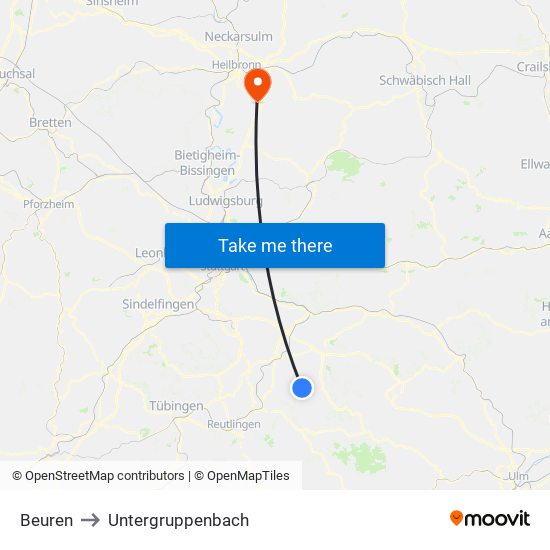 Beuren to Untergruppenbach map