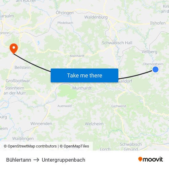 Bühlertann to Untergruppenbach map