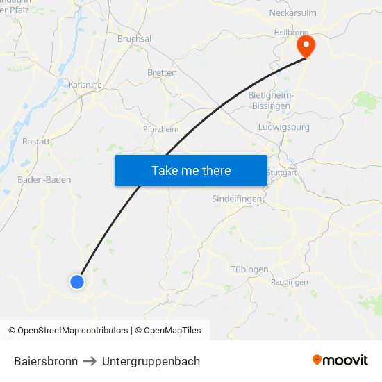 Baiersbronn to Untergruppenbach map