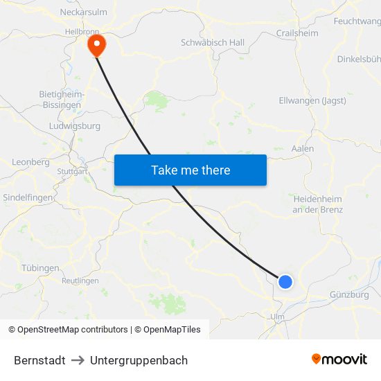 Bernstadt to Untergruppenbach map