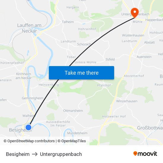 Besigheim to Untergruppenbach map