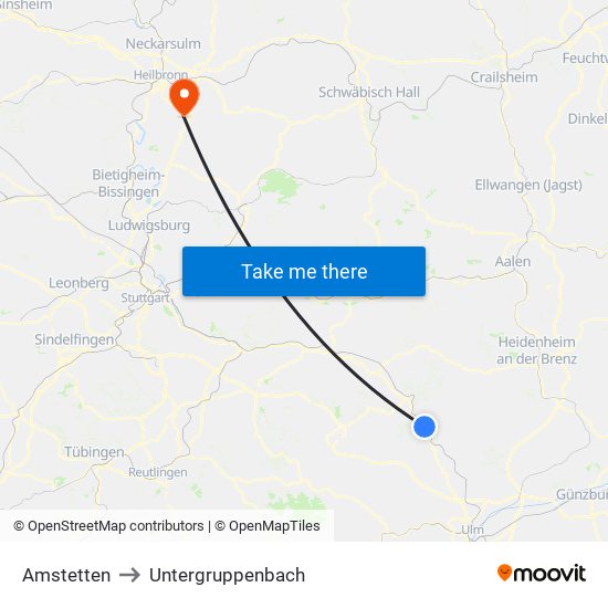 Amstetten to Untergruppenbach map