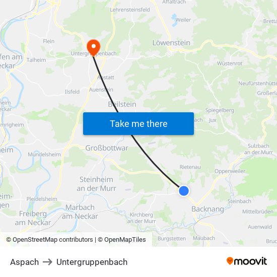 Aspach to Untergruppenbach map