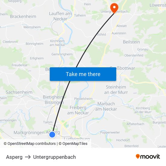 Asperg to Untergruppenbach map