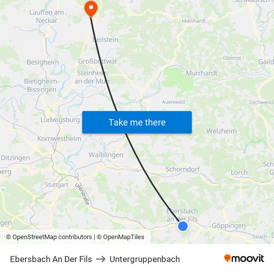 Ebersbach An Der Fils to Untergruppenbach map