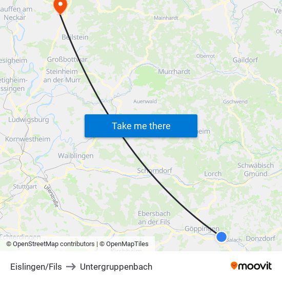 Eislingen/Fils to Untergruppenbach map