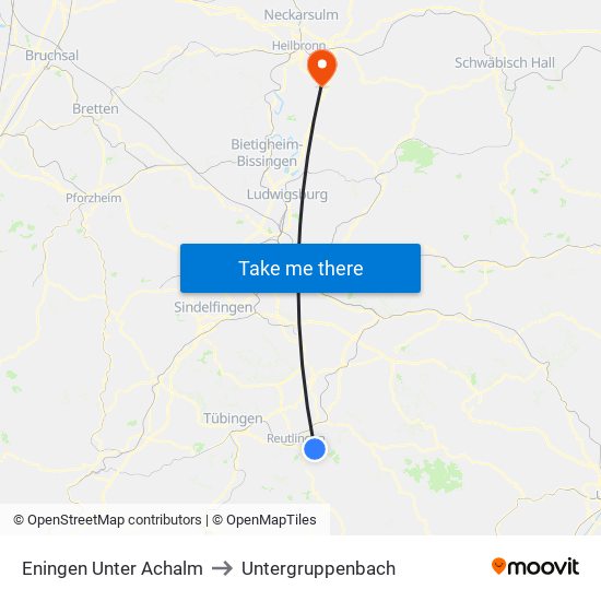 Eningen Unter Achalm to Untergruppenbach map