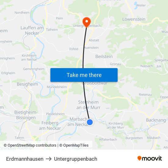 Erdmannhausen to Untergruppenbach map