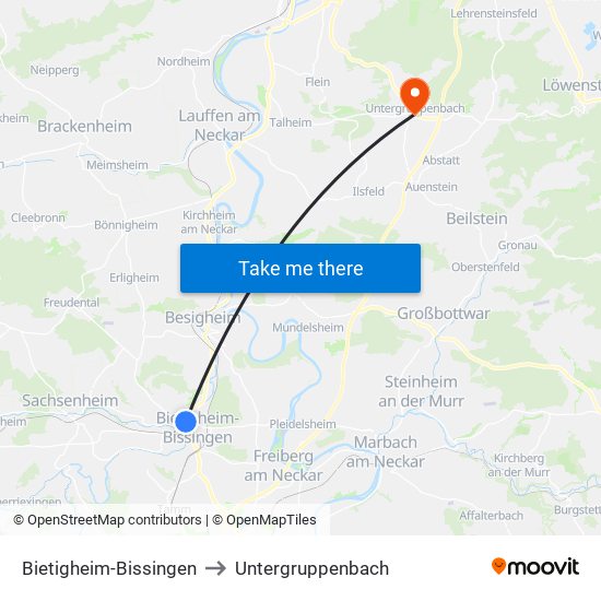 Bietigheim-Bissingen to Untergruppenbach map