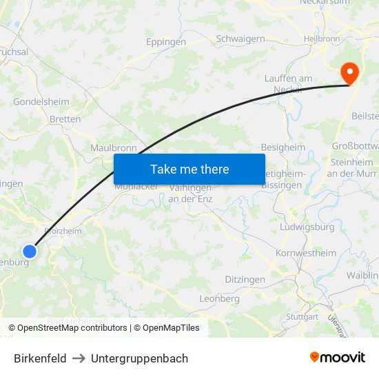 Birkenfeld to Untergruppenbach map