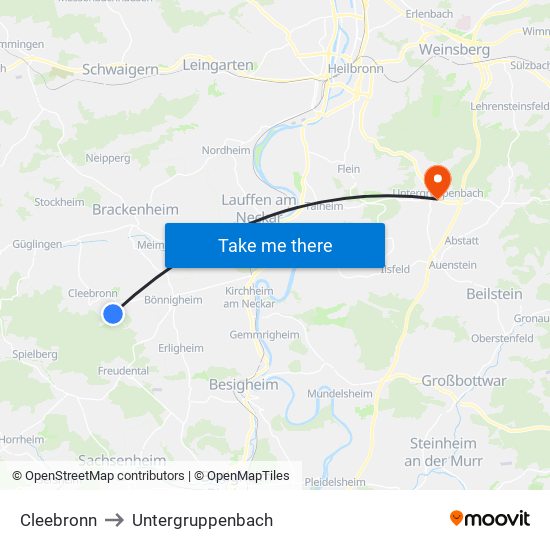 Cleebronn to Untergruppenbach map