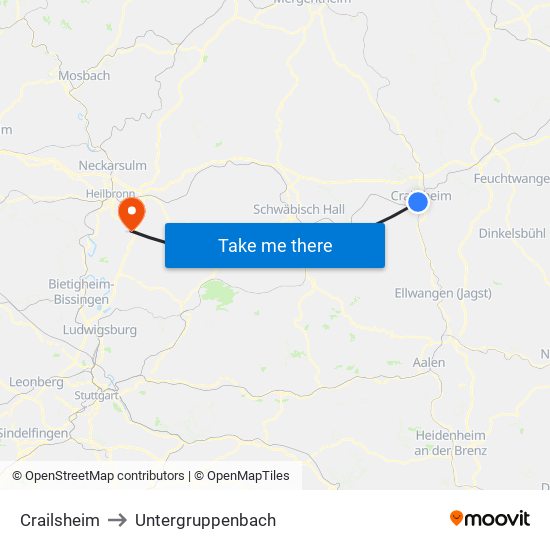 Crailsheim to Untergruppenbach map