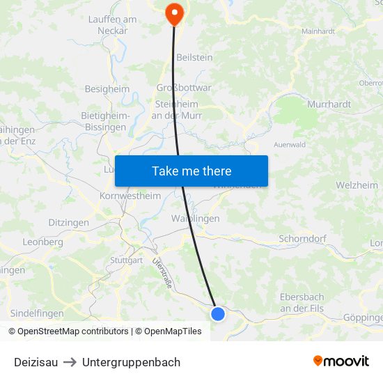 Deizisau to Untergruppenbach map