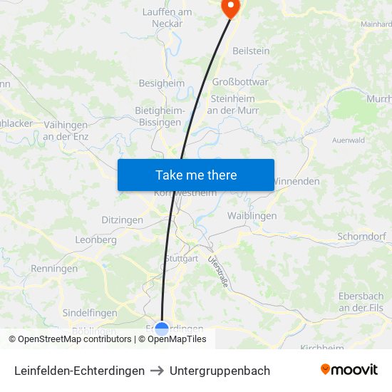 Leinfelden-Echterdingen to Untergruppenbach map
