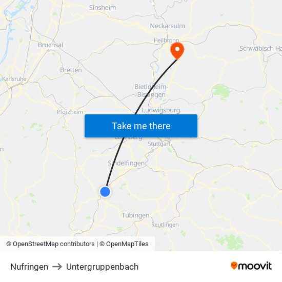 Nufringen to Untergruppenbach map