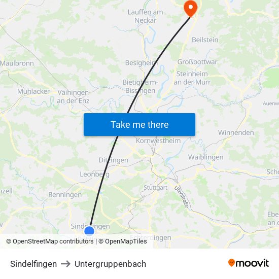 Sindelfingen to Untergruppenbach map