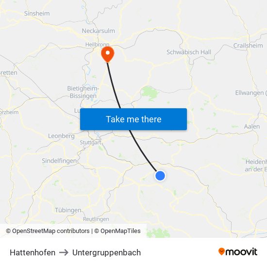 Hattenhofen to Untergruppenbach map