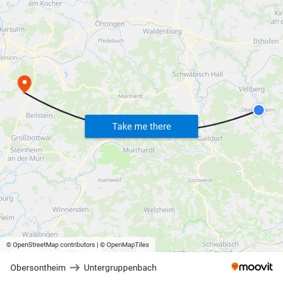 Obersontheim to Untergruppenbach map