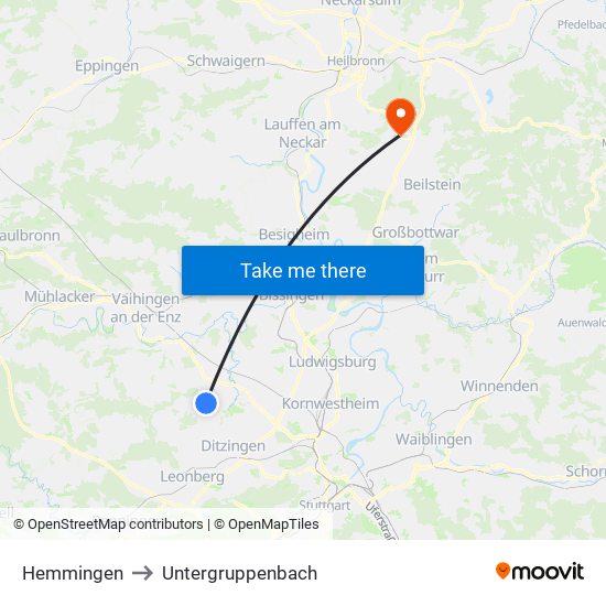 Hemmingen to Untergruppenbach map