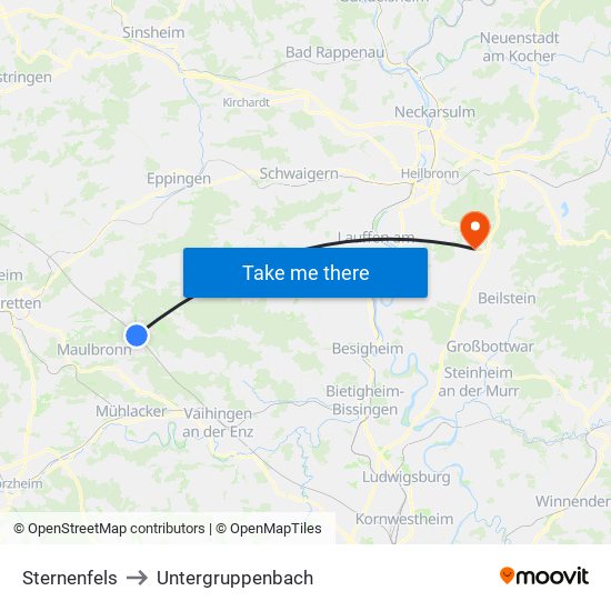 Sternenfels to Untergruppenbach map