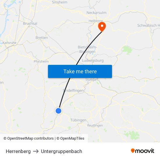 Herrenberg to Untergruppenbach map