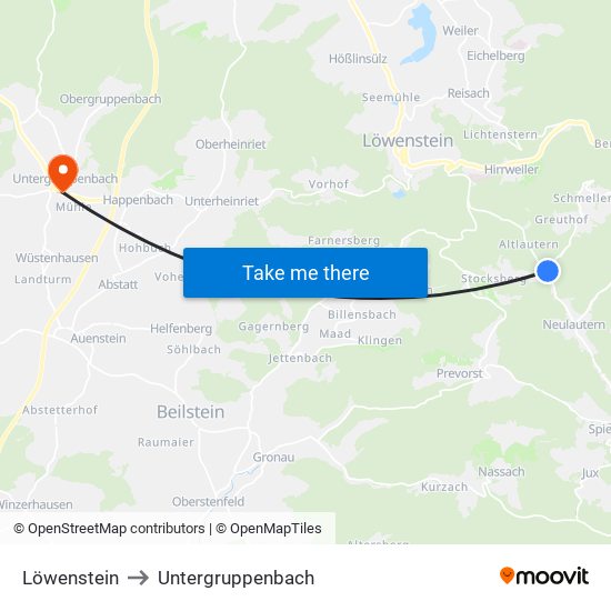 Löwenstein to Untergruppenbach map