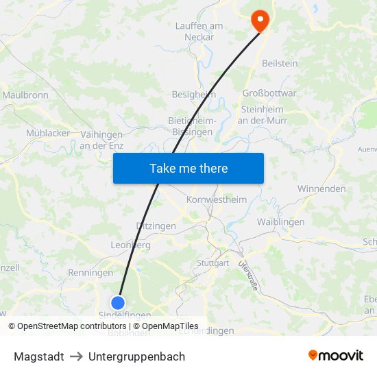 Magstadt to Untergruppenbach map
