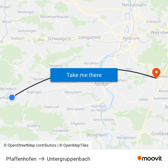 Pfaffenhofen to Untergruppenbach map