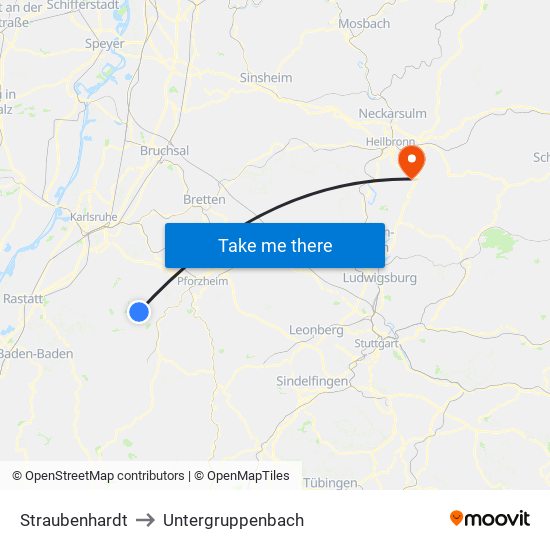 Straubenhardt to Untergruppenbach map