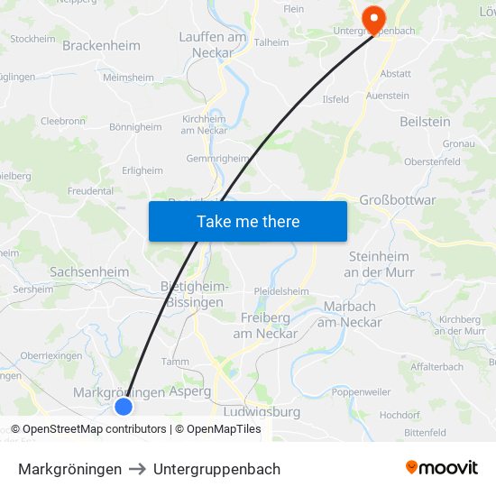 Markgröningen to Untergruppenbach map