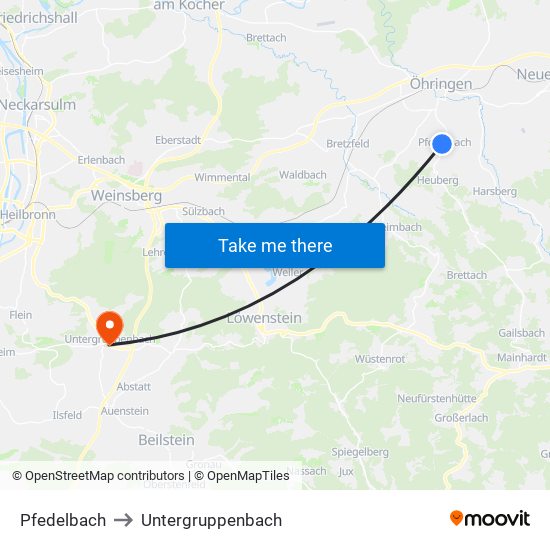 Pfedelbach to Untergruppenbach map