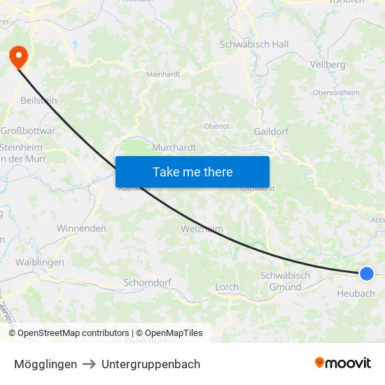 Mögglingen to Untergruppenbach map