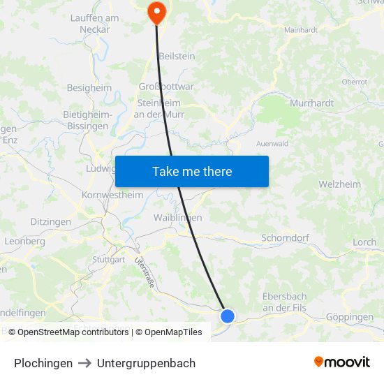 Plochingen to Untergruppenbach map