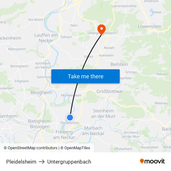 Pleidelsheim to Untergruppenbach map