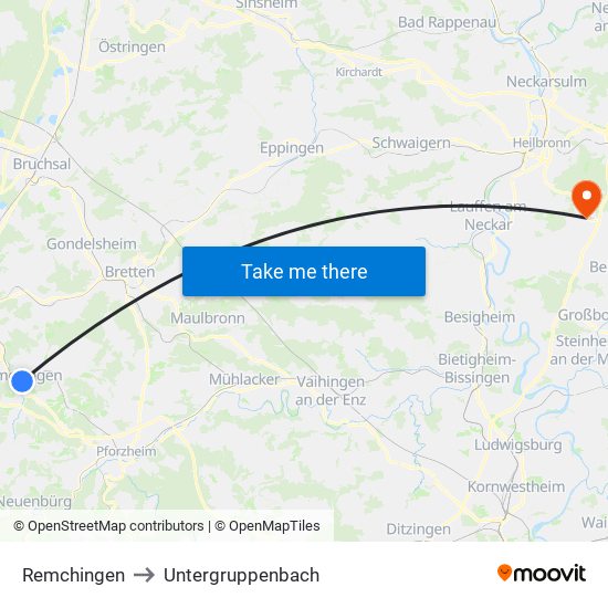 Remchingen to Untergruppenbach map