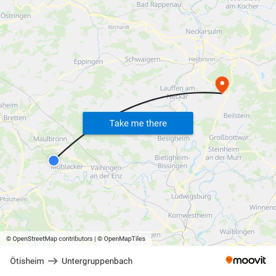 Ötisheim to Untergruppenbach map