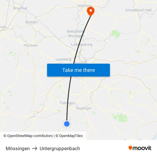 Mössingen to Untergruppenbach map