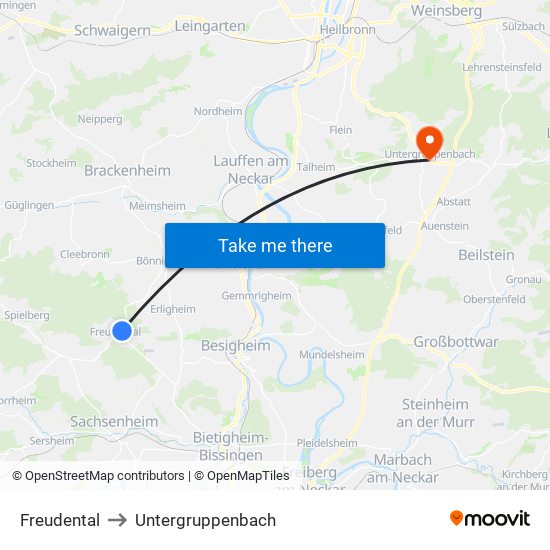 Freudental to Untergruppenbach map