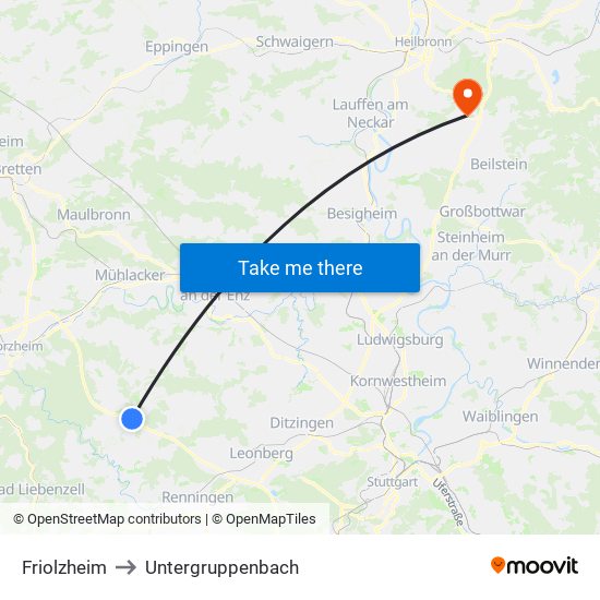 Friolzheim to Untergruppenbach map