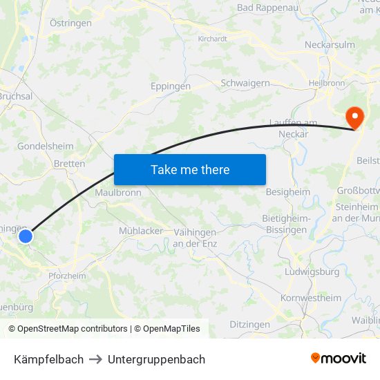 Kämpfelbach to Untergruppenbach map
