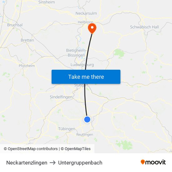 Neckartenzlingen to Untergruppenbach map