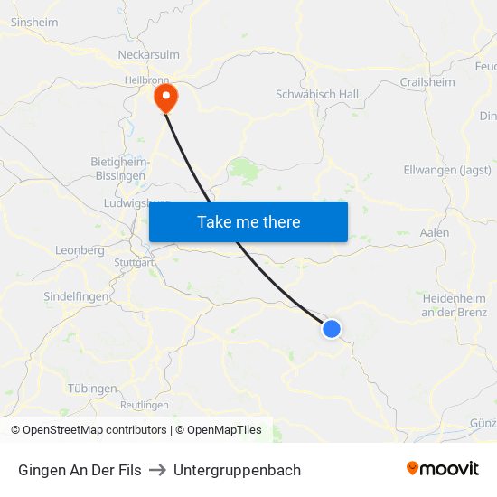 Gingen An Der Fils to Untergruppenbach map