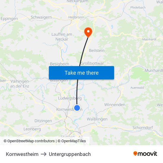 Kornwestheim to Untergruppenbach map