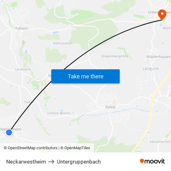 Neckarwestheim to Untergruppenbach map