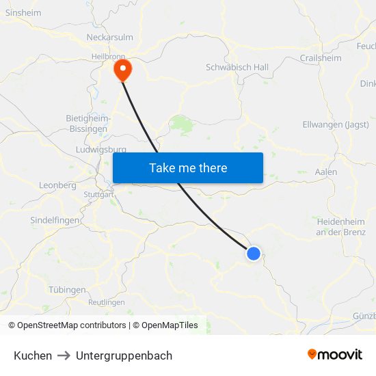 Kuchen to Untergruppenbach map