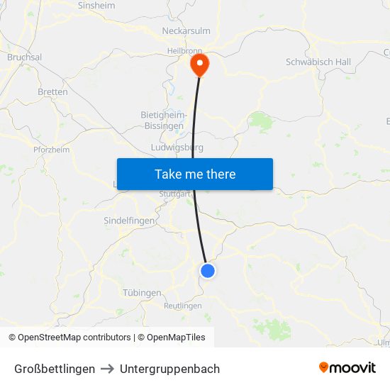 Großbettlingen to Untergruppenbach map