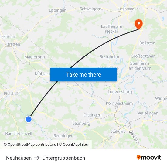 Neuhausen to Untergruppenbach map