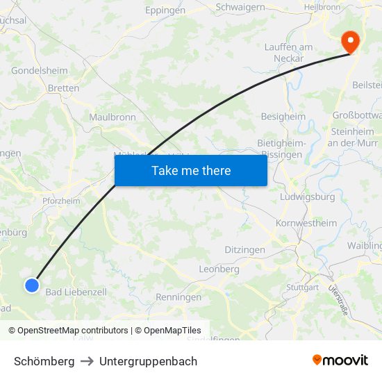 Schömberg to Untergruppenbach map