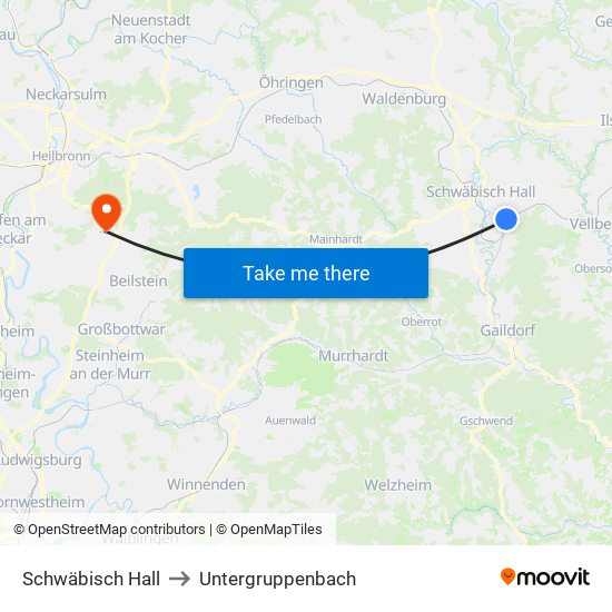 Schwäbisch Hall to Untergruppenbach map